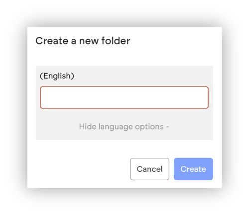 Create a new folder pop-up dialog in KeyShot Hub